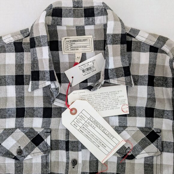 CURRENT/ELLIOTT  Long Sleeve Button Down Shirt Top  Size 2  Black Tan Plaid NWT - Picture 7 of 8